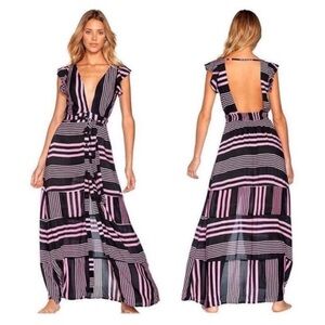 Maaji Discovery Stripe Plunge Maxi Dress Women’s Medium Black Purple Revolve